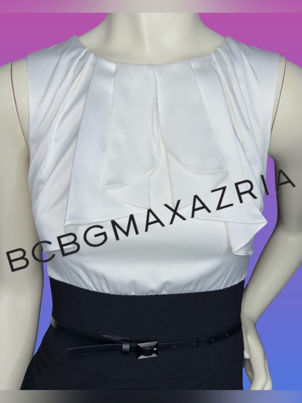 BCBGMAXAZRIA Silk Ruffle Front Two-Tone Sheath Dress Size 0